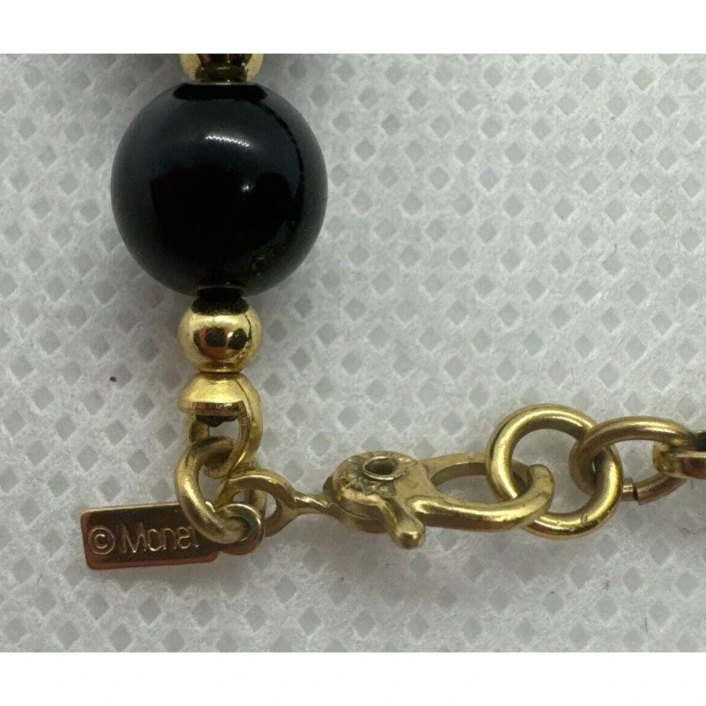 Vintage Monet Signed Graduated Round Black‎ Plastic Beaded 19'' Necklace Retro